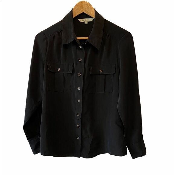 cleo Tops - CLEO Petites Black Button Up Lightweight Top M